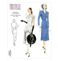 1072 VOGUE RETRO 1948 SHORT - LONG SLEEVE BACK PEPLUM BLOUSE, A-SKIRT PATTERN 4-10